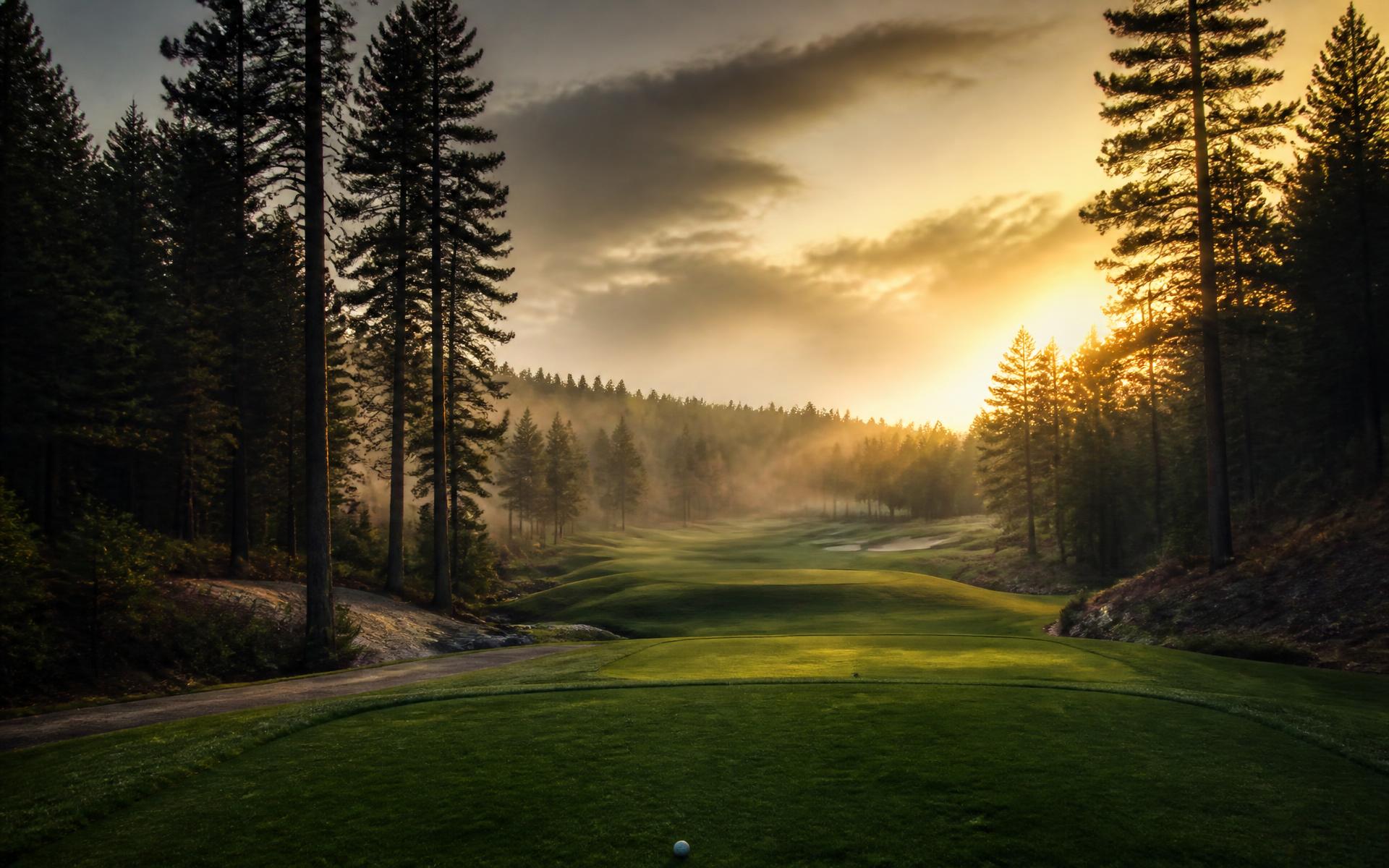 Golf fairway at sunrise